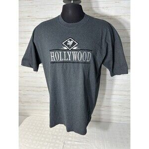 Vintage HOLLYWOOD Gray Striped T Shirt Single Stitch 90s Cal Cru Made In USA XL